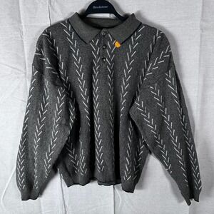 Conte di Milano Mens Gray‎ White Pattern Textured Knit Polo Sweater M Italy